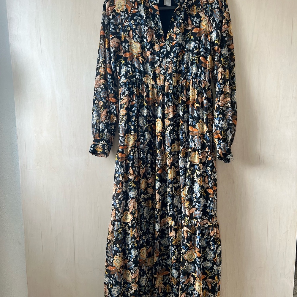 Lucky Brand Black and Brown Floral Long Sleeve Dress